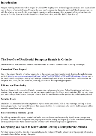 Everything You Need to Know About Residential Dumpster Rentals in Orlando.