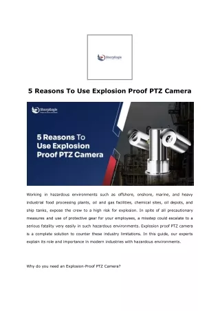 5 Reasons To Use Explosion Proof PTZ Camera