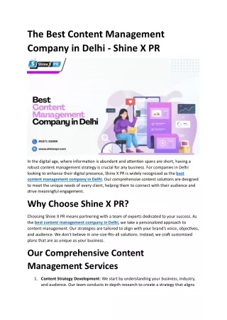 The Best Content Management Company in Delhi - Shine X PR