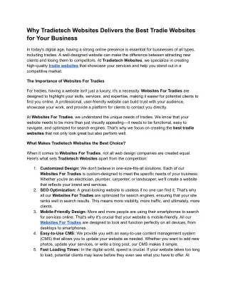 Why Tradietech Websites Delivers the Best Tradie Websites for Your Business