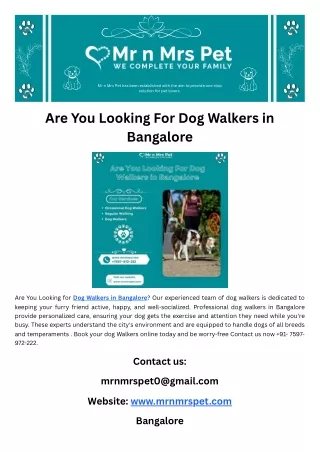 Are You Looking For Dog Walkers in Bangalore