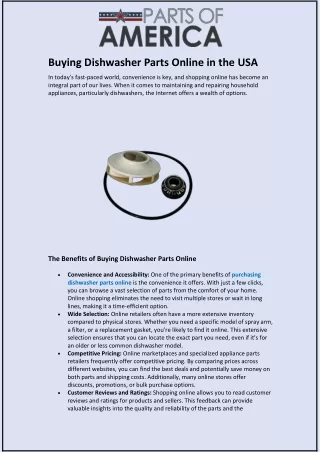 Buying Dishwasher Parts Online in the USA