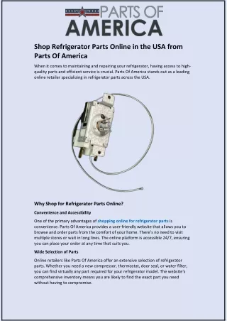 Shop Refrigerator Parts Online in the USA from Parts Of America