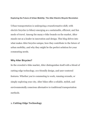 Exploring the Future of Urban Mobility_ The Alter Electric Bicycle Revolution
