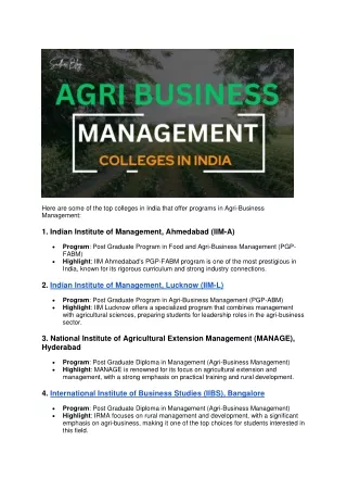 Agri Business Management Colleges in india