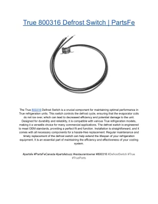 True 800316 Defrost Switch _ PartsFe