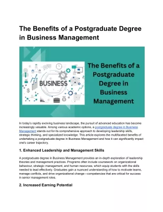 The Benefits of a Postgraduate Degree in Business Management