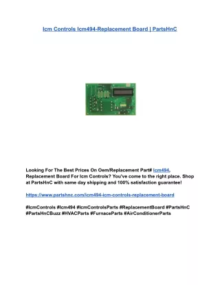 Icm Controls Icm494-Replacement Board _ PartsHnC