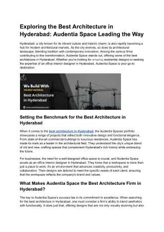 Exploring the Best Architecture in Hyderabad: Audentia Space Leading the Way