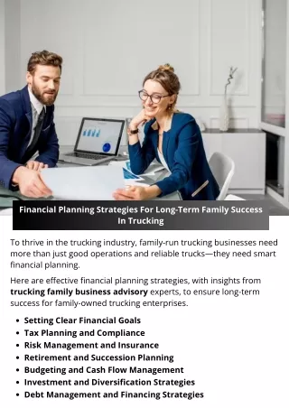 Financial Planning Strategies For Long-Term Family Success In Trucking