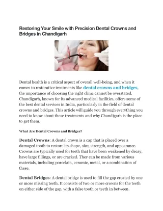 Best Dental Crowns and Bridges in Chandigarh At Dentafix