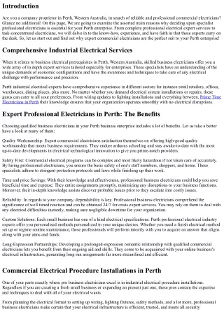 Why Decide on Specialist Industrial Electricians for your personal Perth Organiz