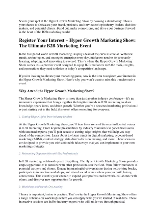 Book a Stand HyperGrowth Marketing Show Showcase Your Brand to Industry Leaders