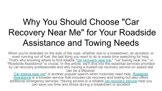 Why You Should Choose _Car Recovery Near Me_ for Your Roadside Assistance and Towing Needs