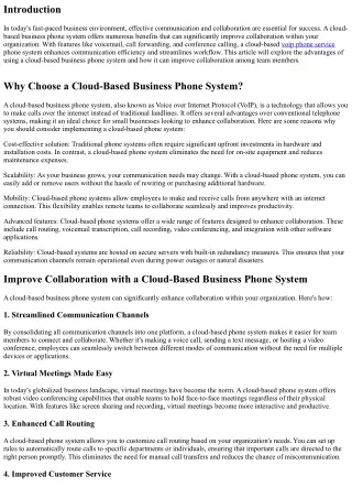 Improve Collaboration with a Cloud-Based Business Phone System