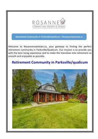 Retirement Community In Parksville qualicum  Rosannerealestate.ca