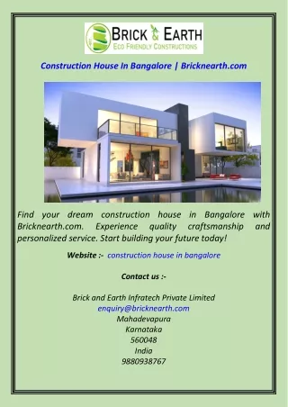 Construction House In Bangalore  Bricknearth.com