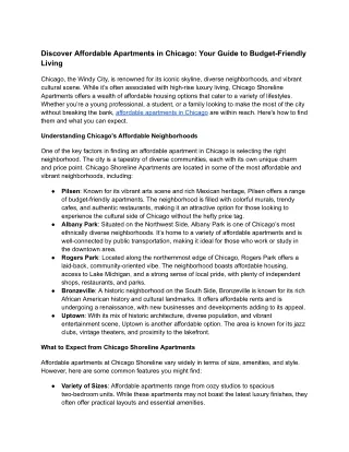 Discover Affordable Apartments in Chicago: Your Guide to Budget-Friendly Living