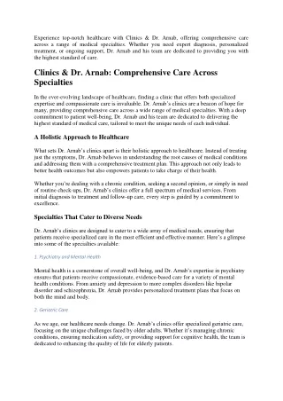 Clinics & Dr. ArnabmComprehensive Care Across Specialties