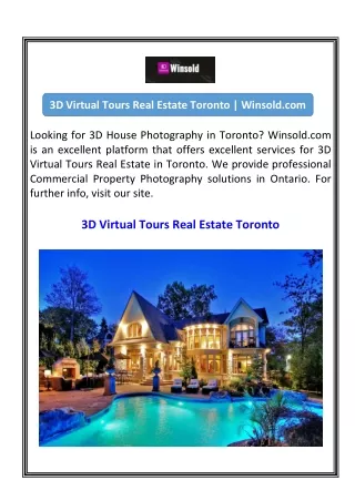 3D Virtual Tours Real Estate Toronto  Winsold.com