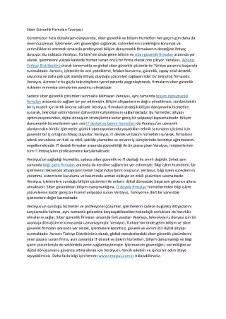 Siber Guvenlik Firmalari Tavsiyesi