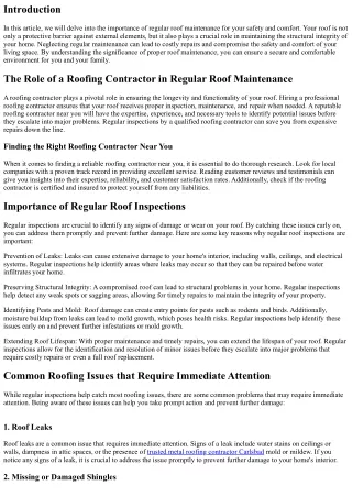 Why Regular Roof Maintenance Is Important for Your Safety and Comfort