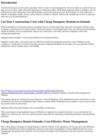 Cut Your Construction Costs with Cheap Dumpster Rentals in Orlando