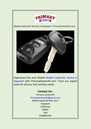 Mobile Locksmith Service In Hayward  Primarylocksmith.com