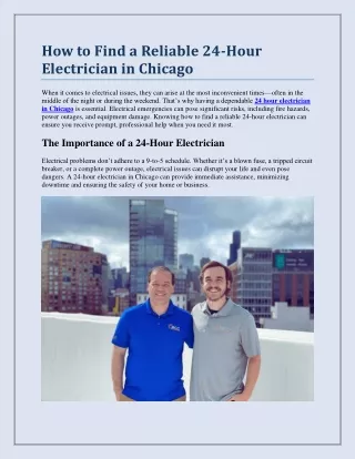 How to Find a Reliable 24-Hour Electrician in Chicago