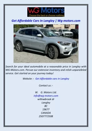 Get Affordable Cars In Langley  Wg-motors.com