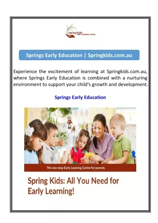 Springs Early Education Springkids.com.au