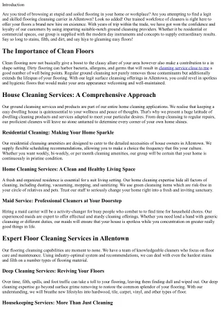 Floor Cleaning Services in Allentown: Giving Your Floors a New Lease on Life!