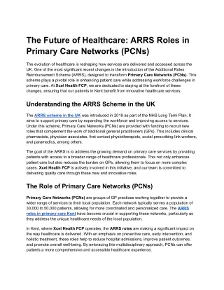 The Future of Healthcare: ARRS Roles in Primary Care Networks (PCNs)