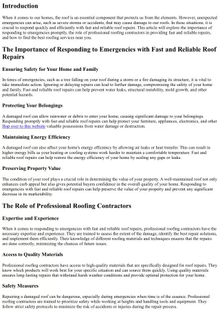 Responding to Emergencies with Fast and Reliable Roof Repairs
