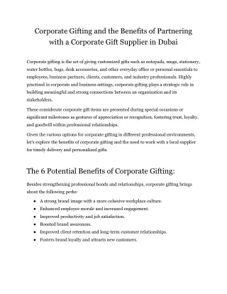 Corporate Gifting and the Benefits of Partnering with a Corporate Gift Supplier in Dubai