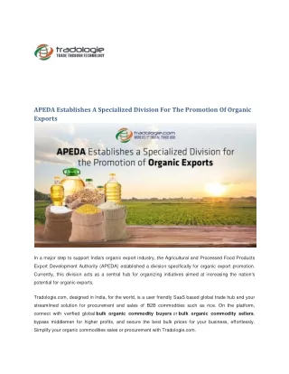 APEDA Establishes A Specialized Division For The Promotion Of Organic Exports