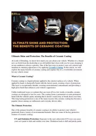 Ultimate Shine and Protection: The Benefits of Ceramic Coating