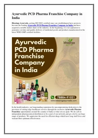 Ayurvedic PCD Pharma Franchise Company in India