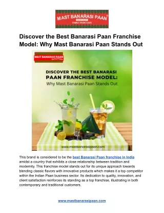 Discover the Best Banarasi Paan Franchise Model