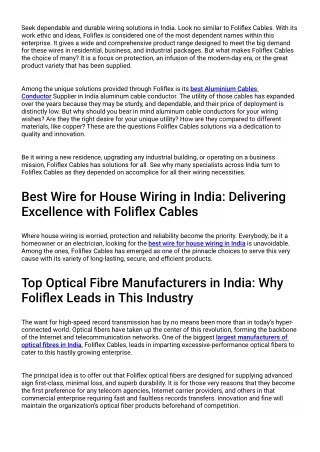 Leading Aluminium Cables Conductor Supplier in India | Foliflex