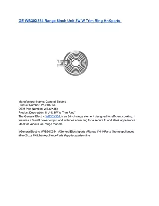 GE WB30X354 Range 8Inch Unit 3W W Trim Ring HnKparts