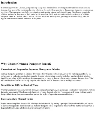 Garbage Dumpster Rental: Efficient Trash Elimination in Orlando