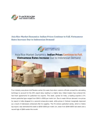 Asia Rice Market Dynamics Indian Prices Continue to Fall Vietnamese Rates Increase Due to Indonesian Demand