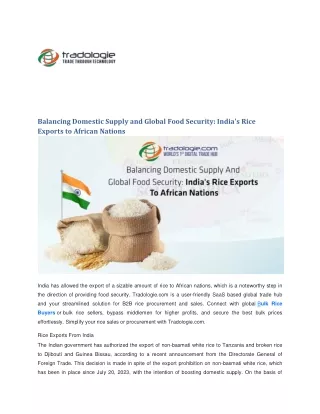 Balancing Domestic Supply and Global Food Security  Indias Rice Exports to African Nations