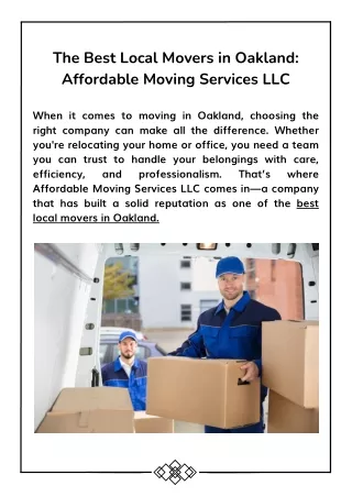 The Best Local Movers in Oakland | Affordable Moving Services LLC