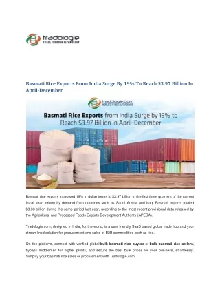 Basmati Rice Exports From India Surge By 19 To Reach 3.97 Billion In April-December