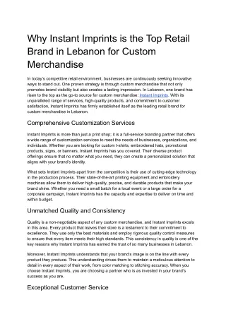 Why Instant Imprints is the Top Retail Brand in Lebanon for Custom Merchandise