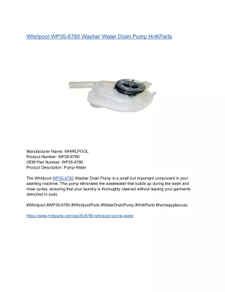 Whirlpool WP35-6780 Washer Water Drain Pump HnKParts