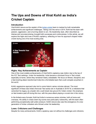 The Ups and Downs of Virat Kohli as India’s Cricket Captain