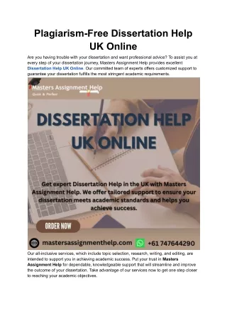 Plagiarism-Free Dissertation Help UK Online